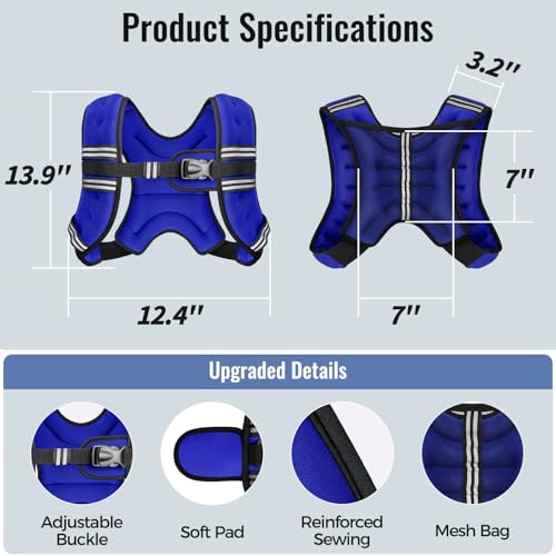 Image of Zeerun Weighted Vest, 6lb /8lb /10lb /12lb /15lb /18lb /20lb /24lb /30lb for Men Women, Reflective Stripe Adjustable Buckle, Comfortable Durable Rucking Vest for Walking Running Strength Training