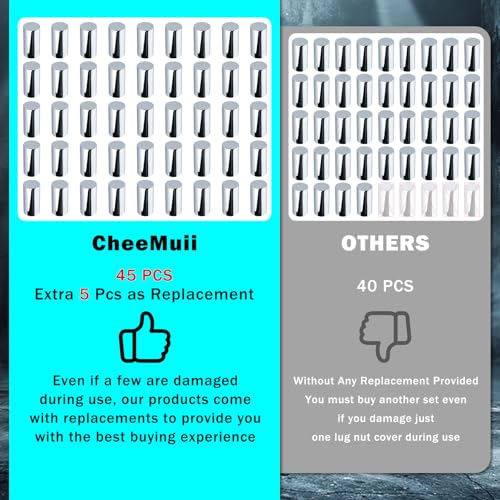 Image of CheeMuii 45 Pcs Column Lug Nut Covers Kit with Extra 5 Pcs Nut Covers as Replacement to Prevent Damage 33mm ABS Chrome Screw-on Nut Cover Caps for Semi Truck Trailer