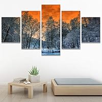 SIGNWIN 5 Panel Canvas Wall Art Modern Art Expressive Farmhouse/Country Landscape Mountain Top Multicolor Photography for Home Decorations Ready to Hang - 60