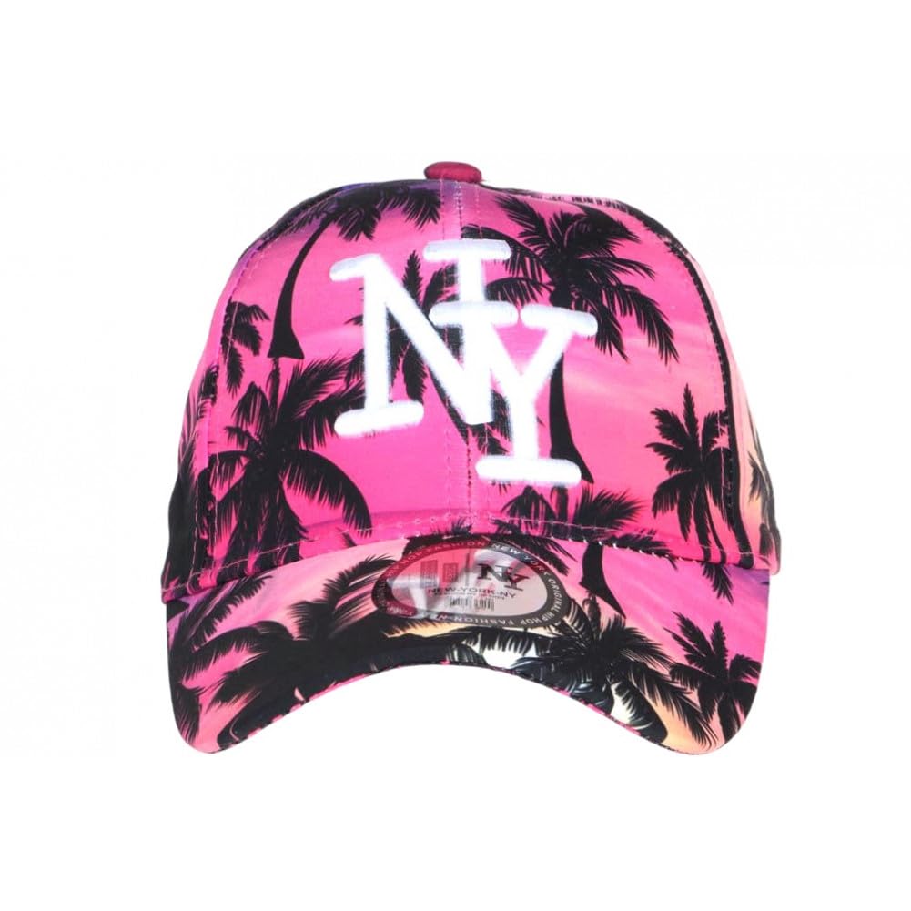 Casquette Enfant Rose et Blanche Palmiers NY Baseball Sunset 7 a 12 Ans