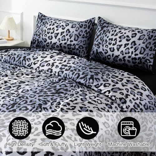 Leopard Print Microfiber Comforter Set - Queen Size Bedding - Image 5