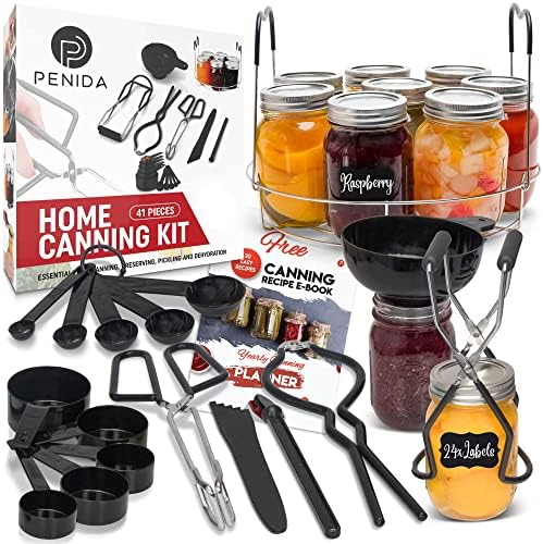 Canning Supplies - Canning Kit with Canning Rack, Canning tools and Equipment -41pc Canning Set: Canning Funnel, Jar Lifter, Bubble Popper, Tongs and more Canning Accessories –ideal pickling kit