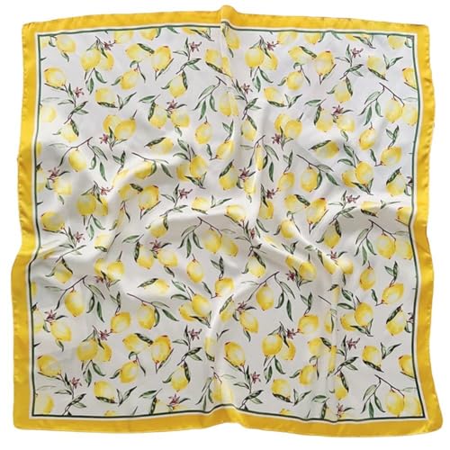 Lemon Print Silk Scarf, Retro Silk Scarves, Floral Printed Bandana Headscarf Wedding Neckerchief Accessories for Festival Cosplay Rave Outfit Gifts 70 * 70cm
