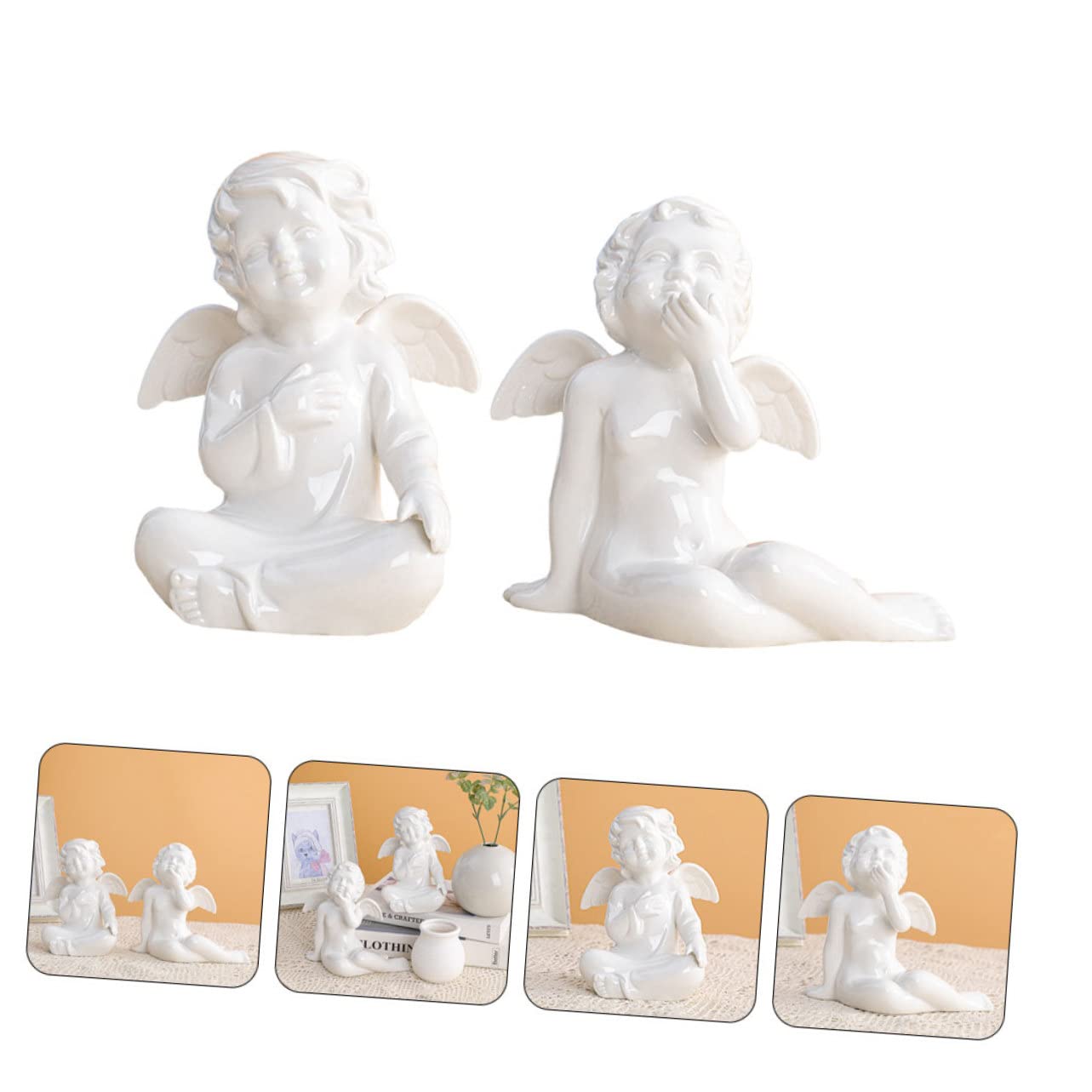 Keramik Engel Skulptur Für Wohn Gartendekoration Handliche Tischdeko Mit Flachem Boden Robustes Material Als Geschenk Zur Hauseinweihung Und Hochzeitsfeier