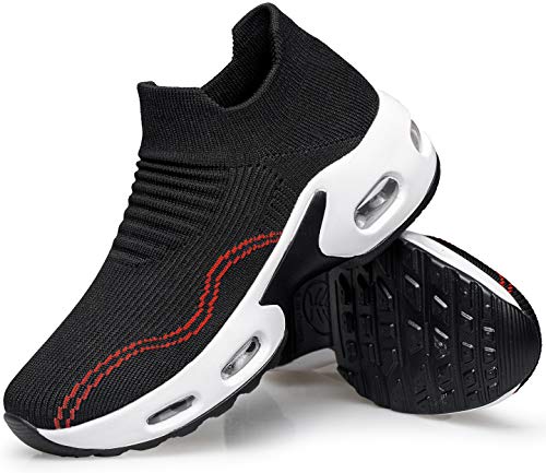 Doussprt Womens Walking Shoes Slip On Sock Sneakers Lady Girls Nurse Mesh Air Cushion Platform Loafers Fashion Casual Size 11 Black&White #TOP6