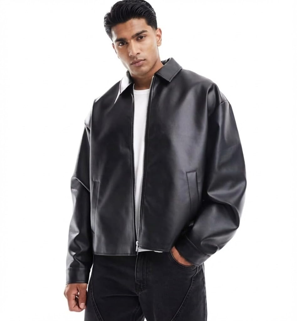 Faux Leather Oversized Coach Jacket for Men | Premium Streetwear Outerwear for Winter, Travel, Parties | Classic Stylish Design