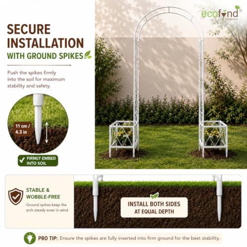 Image of ecofynd 5 Feet High x 4 Feet Wide Graden Arch Plant Stand, Metal Arbor Trellis for Climbing Plants, Backdrop Stand for Indoor Outdoor Lawn Wedding Backyard Party Decoration Items, Patio (GARCH003-WHT)