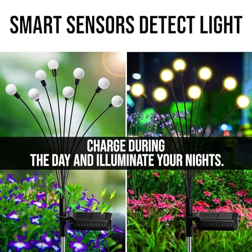 Image of Firefly Solar Lights | 8 LED | Starburst Swaying Solar Garden Light, Warm Garden Light | Outdoor Decoration | Waterproof | Path Lights for Pots, Balcon, Pathway (Warm yellow) (2)