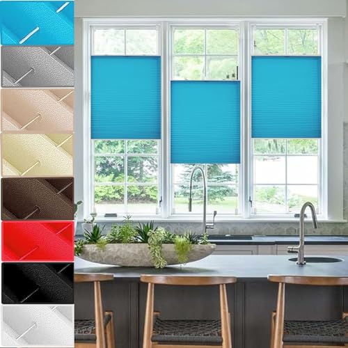 Plissee ohne Bohren Plissees Klemmfix 20 x 70 cm Sonnenschutz und Sichtschutz lichtdurchlässig Rollos für Fenster und Tür mit Klemmträger für Fenster und Tür, Blau