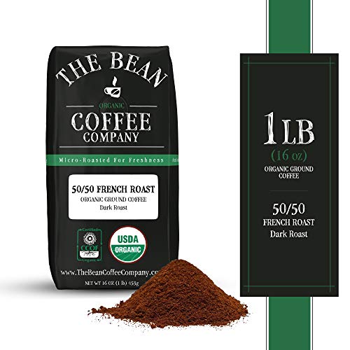 The Bean Coffee Company, Organic 50/50 Dark French Roast, Ground, 16 Oz, 1 Bag, 50% Decaf, Certified Organic, Roasted In The Usa #TOP1