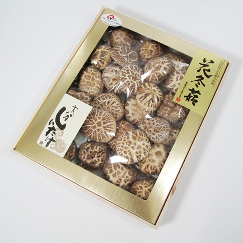 特選干し椎茸 花どんこ（はなどんこ） 直径8cm前後 300ｇ 桐箱入り 最高級大分産 原木栽培 乾しいたけ