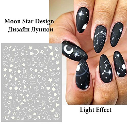 Lukap 6 Sheets Luminous Nail Art Stickers Glow In Dark Fluorescent Nail Decals Flower Butterfly Moon Stars Heart Nail Stickers For Acrylic Nails Manicure Tips Nail Supplies Beauty Decoration Kits #TOP5