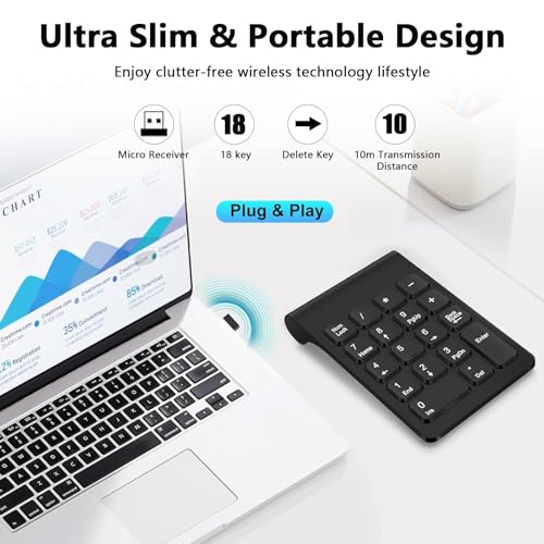 LOOBOAKY Wireless Number Pads, Numeric Keypad Numpad, Financial Accounting Number Keyboard, Mini 2.4G 10 Keys Keypad USB Keypad for Laptop, PC, Desktop, Surface Pro, Notebook, EliteBook MateBook
