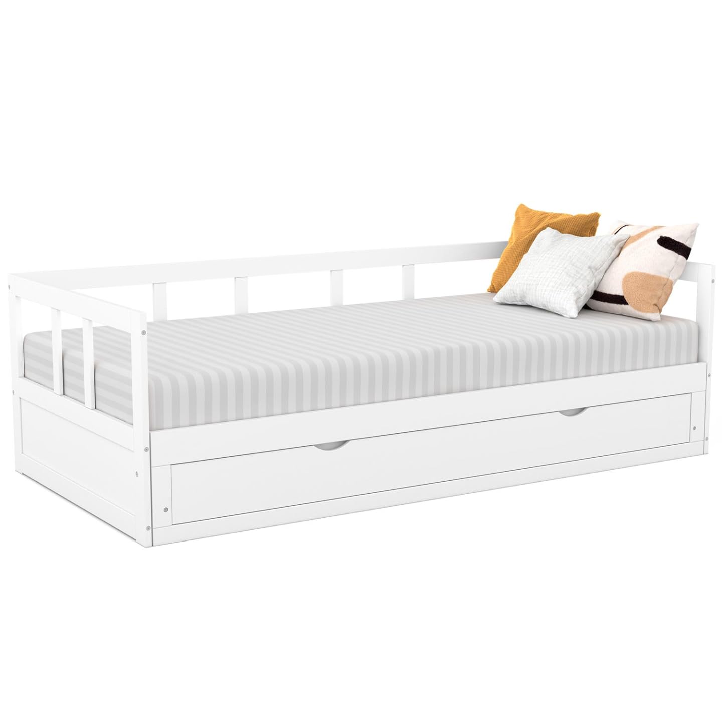 IDMarket Zoya Convertible Cama Banqueta 90 x 190 cm, 180 x 190 cm, color blanco con 1 cajón de almacenamiento