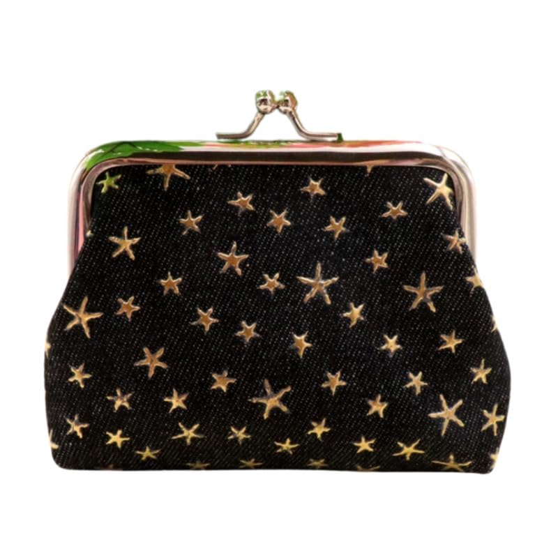 Women Fabric Coin Purse Buckle Kiss Lock Wallet Card Holder Small Coin Bag | Black | 4 Inch-image-26