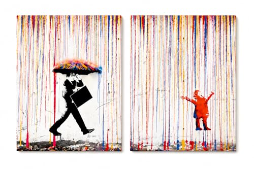 Tableau Banksy pluie colorée pour salon et bureau moderne