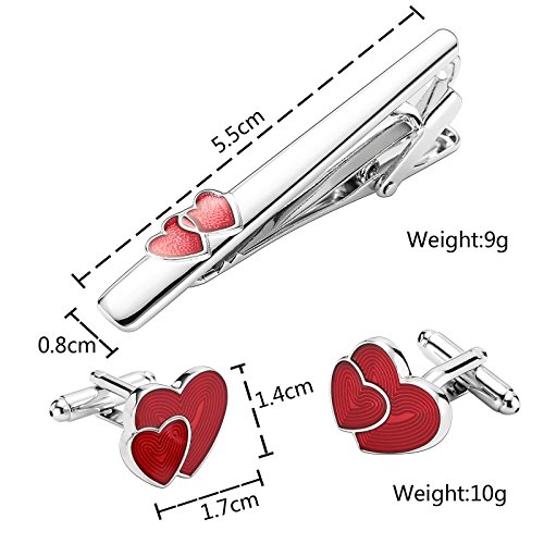 Beydodo naalden voor heren, rode naald en manchetknopen, dubbele harten - Image 3