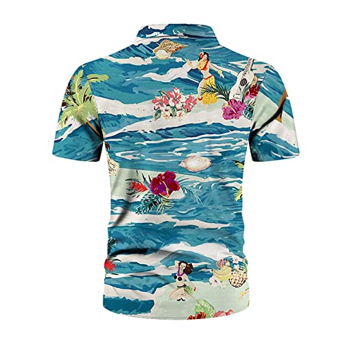 Shirts Casual Mens Tropical Short Casual Summer Beach Floral Down Spring Sleeve Button Men Shirts Large Collar (Blue, Xl) #TOP4