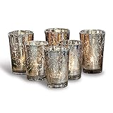 Handgefertigt Loberon Windlichter 6er Set Latona, Weihnachtsdeko, Glas, H/Ø ca. 10/7 cm, antiksilber