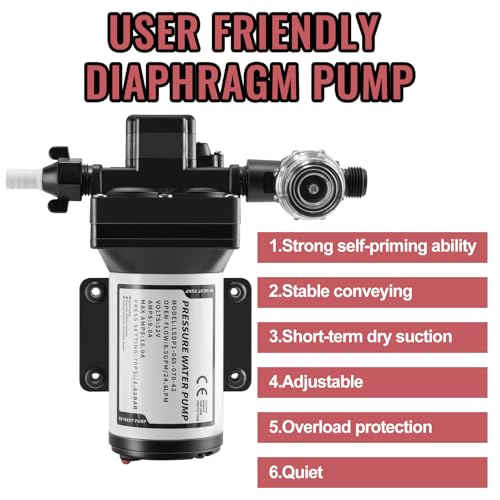 Image of CHANGE MOORE RV Fresh Water Pump 12V DC: Four Chamber Diaphragm Water Pump with Heavy Duty Pressure Switch and Filter for RV Marine Boat Caravan