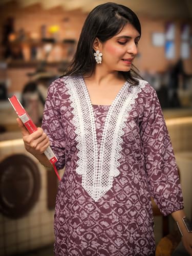 Image of EthnicJunction Women's Poly Rayon Bandhani Print A-line Kurta | Ethnic Kurta