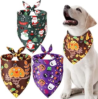 Xuniea 3 Pack Festival Dog Bandana Holiday Bandanas Soft Triangle Adjustable Bibs Washable Halloween for Christmas and Thanksgiving Small Medium Large Dogs Cats Pets