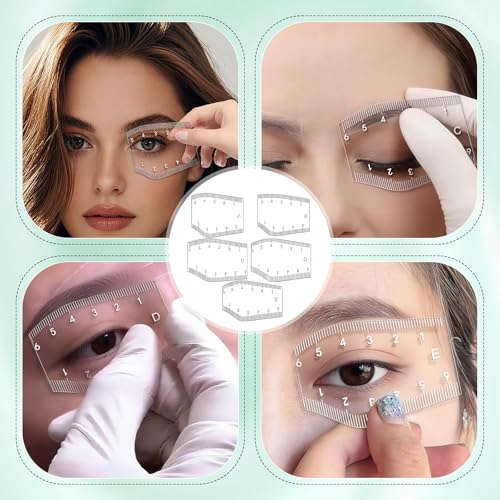 Lanties 5 Pcs Brow Mapping Ruler Fast Drawing Eyebrow Template Set 5 Natural Eyebrow Measuring Tool Reusable Drawing Guide for Home Salon Use All Face Types