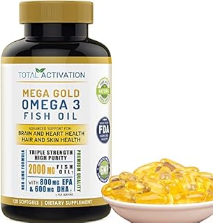 Omega 3 Burpless Max Strength Fish Oil Supplement, Dr. Formula 2000 mg with Vitamin E, 800 mg EPA 600 mg DHA Ultimate Brain, Hair Support Men & Women, Non-GMO 120 Small Liquid Rapid Release Softgels