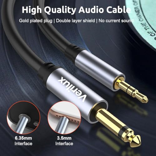 Image of Verilux 6.35mm to 3.5mm Stereo Audio Cable, 10Ft 1 /4 inch Male to 3.5Mm 1 /8 inch Male TRS Bidirectional Stereo Jack Cable, Audio Cable for Guitar, iPod, Laptop, Home Theater Devices, Speaker and Amplifiers