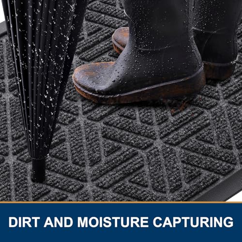 Smiry Front Door Mat Outside Entrance, Heavy Duty Natural Rubber Doormat, Trap Dirt and Moisture Easy Clean Low Profile Patio Porch Welcome Floor Mats for Entry, 59x23 Inch, Grey