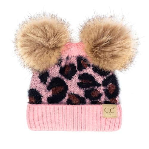 Image of C.C Kids' Babies' Soft Stretch Cable Knit Faux Fur Pom Pom Beanie Hat