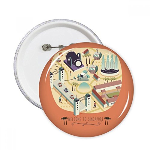 Badge Singapour bouton décoratif XL pour personnaliser vos vestes et sacs de voyage en lot de 5