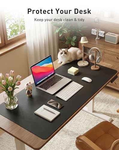 Image of Aothia Faux Leather Desk Mat - Large Mouse Pad, Non-Slip PU Leather Blotter, Waterproof Writing Surface for Office and Home (Black, 63 inch x 17 inch)