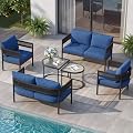 Grand patio 6-Piece Outdoor Furniture Set, 6 Seats Wicker Sofa Conversation Set with Thick Cushions and Coffee Table, for Backyard, Balcony, Garden (Peacock Blue)