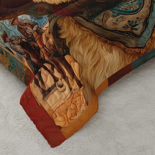 Image of AILONEN Western Cowboy Puppy Comforter Set Twin Size,Cowboy Dog Western Rustic Bedding Sets for Bedroom Decor,Desert Camel Duvet Set,1 Quilt with 2 Pillowcases,Soft Breathable
