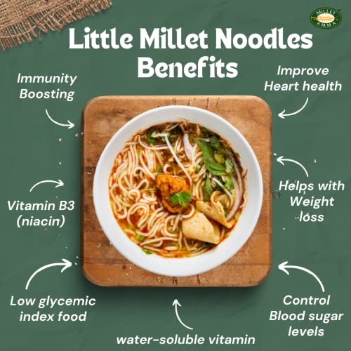 Image of Millet Amma Little Millet Hakka Noodles | 180 Gms Pack | Easy & Ready To Cook | Zero Maida & 100% Vegan | Best Choice For Instant Breakfast & Dinner | Healthy Foods | Gluten Free