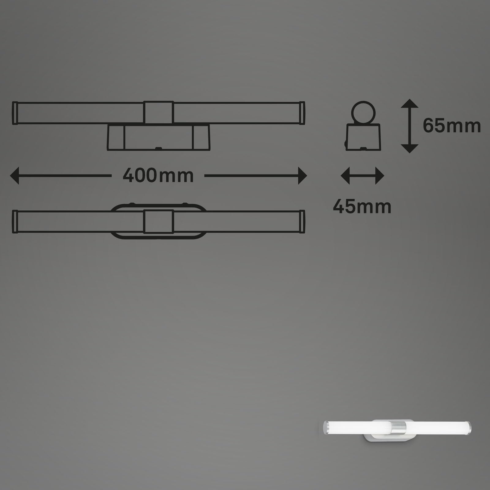 BRILONER - Lámpara de espejo LED baño, lámpara de espejo baño, lámpara de pared, luminaria de pared, IP44, color de luz blanco neutro, 7W, cromo mate, 40 cm