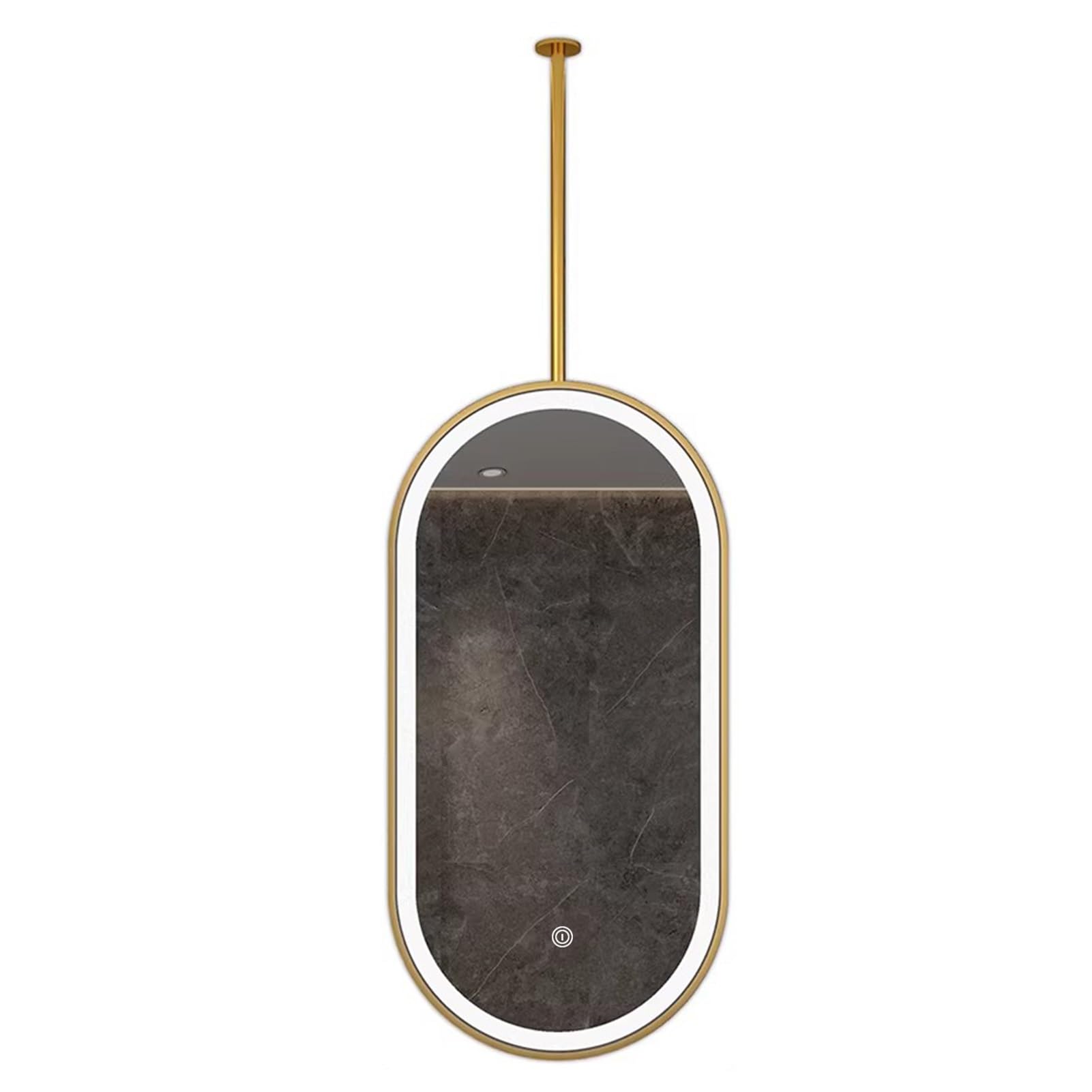 FGXHHS LED Illuminated Oval Cosmetic Mirror Gold Metal Pole Suspended Ceiling Mounted Home Decor Corridor (40cmx70cm)