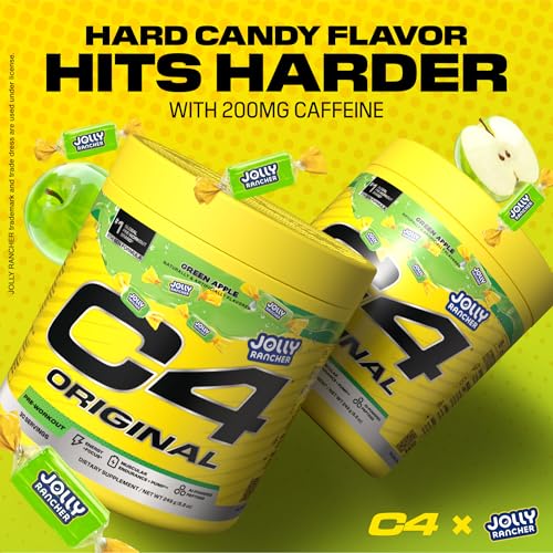 Image of C4 Original Pre Workout - Jolly Rancher Green Apple - Pre-Workout for Endurance, Focus & Performance with 200mg Caffeine, Beta-Alanine, Creatine Nitrate, L-Arginine & PeptiPump - 30 Servings