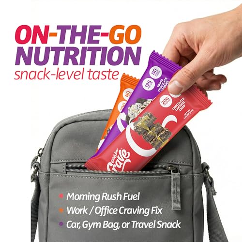 Image of Satisfy Your Crave Protein Bars- High Protein Delicious Snacks- 19-20g of Protein, No Added Sugar- Variety Pack- Cookie Dough, Choc Caramel, Cookies & Cream- On-the-Go Snack, Pantry Staple & for Office, 12 Pack