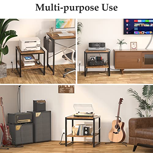 Homieasy End Table With Charging Station, 20 Inch Square Side Table With Usb Ports & Power Outlets, Industrial Nightstand With 2-Tier Storage Shelf, Mini Fridge Stand For Small Spaces, Rustic Brown #TOP6