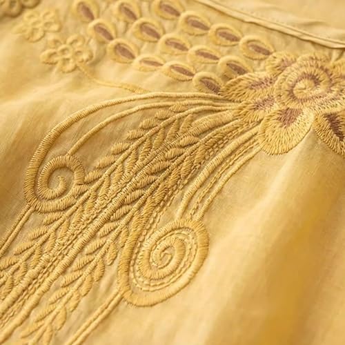 Embroidered Cotton Linen Tops for Women 3/4 Sleeve Summer Boho Peasant Gauze Blouses Dressy Casual Bohemian Shirts3