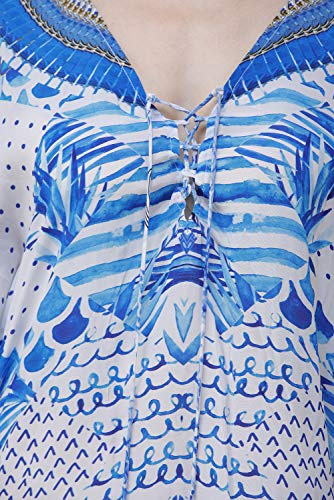 Image of RAVI RAJORIA Georgette Digital Printed Beach Wear Kaftan Blue Free Size R800 | Multi Color 2