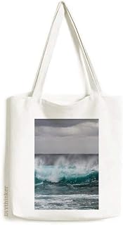 Bolsa de lona com imagem da natureza e ondas do oceano, bolsa de compras casual