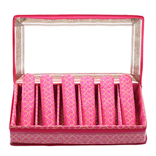 Image of Kuber Industries Brocade Hardboard 2 Pieces Six Rod Bangle Box (Pink) - CTKTC42031
