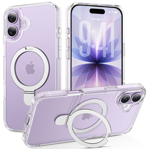 DUEDUE for iPhone 17 Case Clear [Compatible with Magsafe] Invisible Magnet Ring Stand Slim Transparent Back Non-Yellowing Military-Grade Drop Shockproof Phone Case for iPhone 17 6.3 2025 Clear