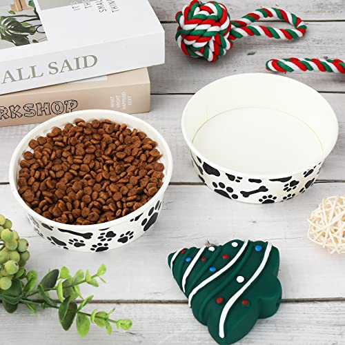 Whaline 50Pcs Pets Disposable Feeding Bowls 16 Oz 2 Cup Black White Cute Design Paper Dog Bowls Bulk Bone And Paw Pattern Pets Travel Bowls Serving Water Food Tray For Puppy Kitten Small Dogs Cats #TOP3