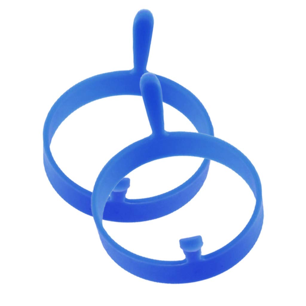 Gallity Nonstick 2-Piece Silicone Egg Pancake Ring Set Nonstick Removable Round Shape Fried Egg Mold Kitchen Cooking Ring (Blue)