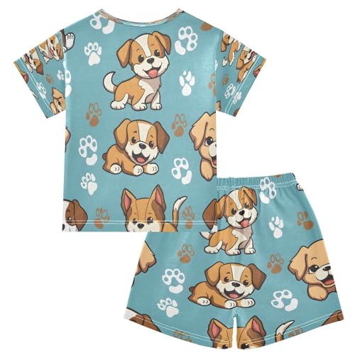 senya Short Sleeve Pajamas Sets Summer Cotton Sleepwear Cartoon Puppy2