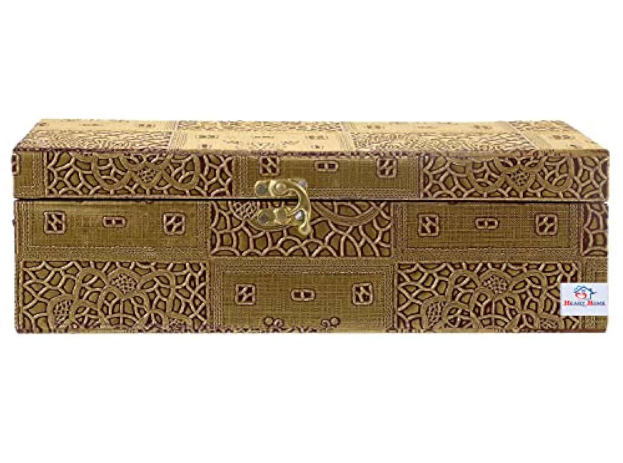 Heart Home Embossed Design Wooden Bangle Box, Gold